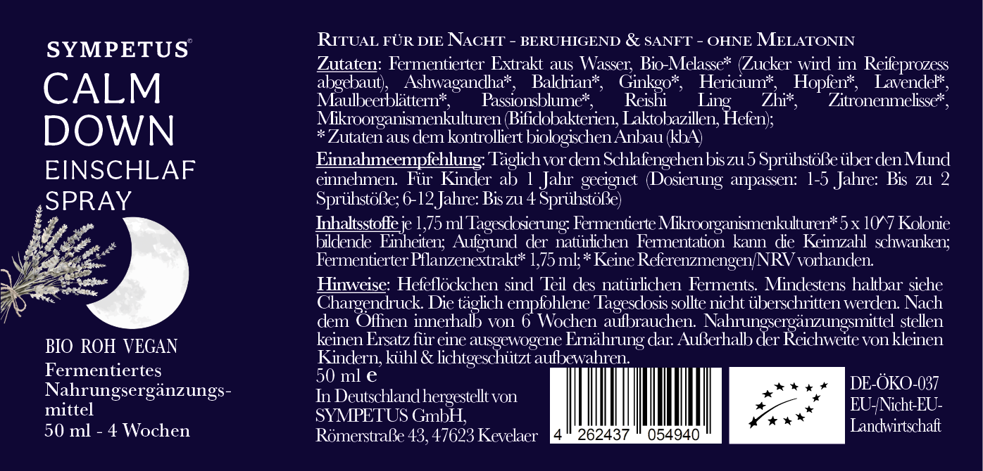SYMPETUS CALM DOWN Einschlaf-Spray fermentierter Extrakt ohne Melatonin (50 ml)