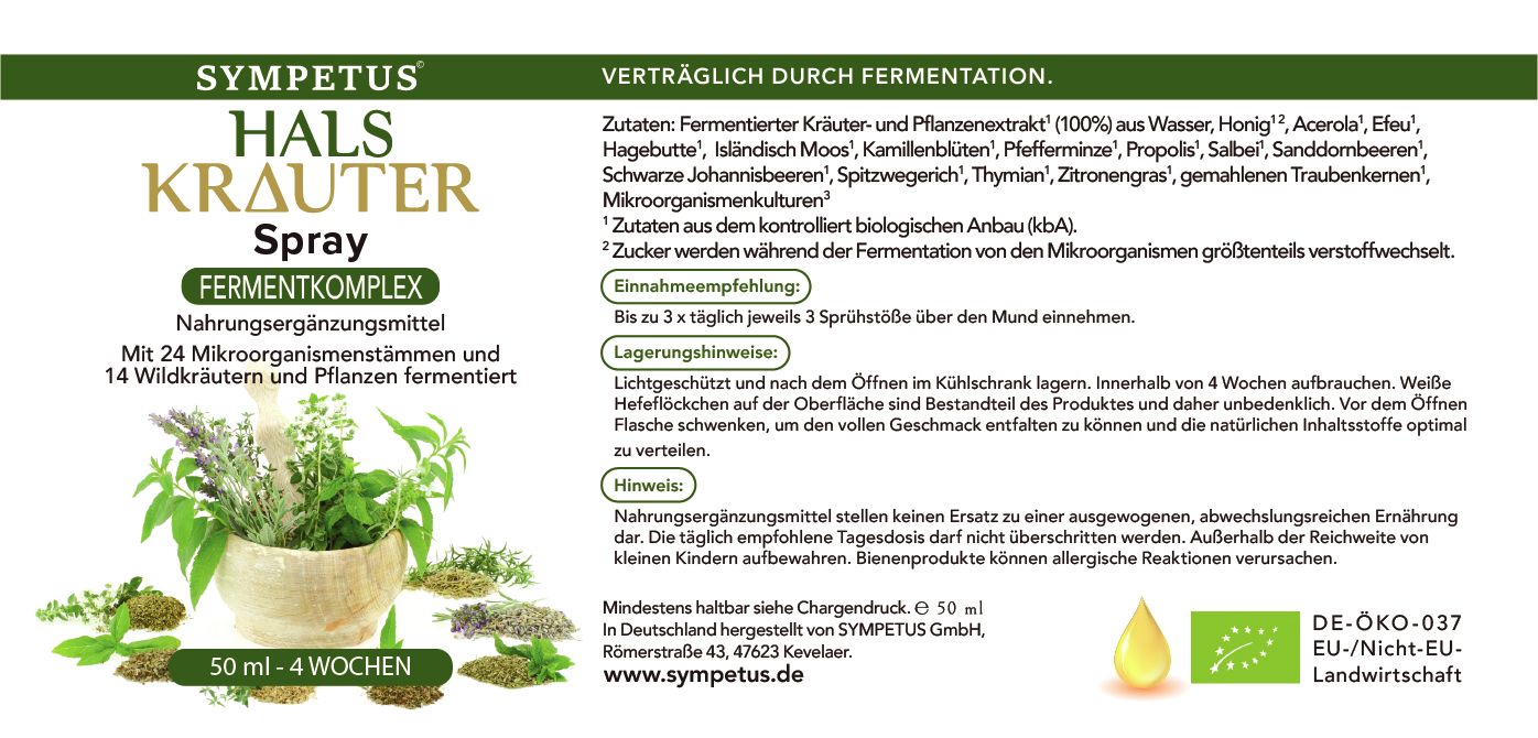 SYMPETUS THROAT HERBAL SPRAY ORGANIC - 50 ml