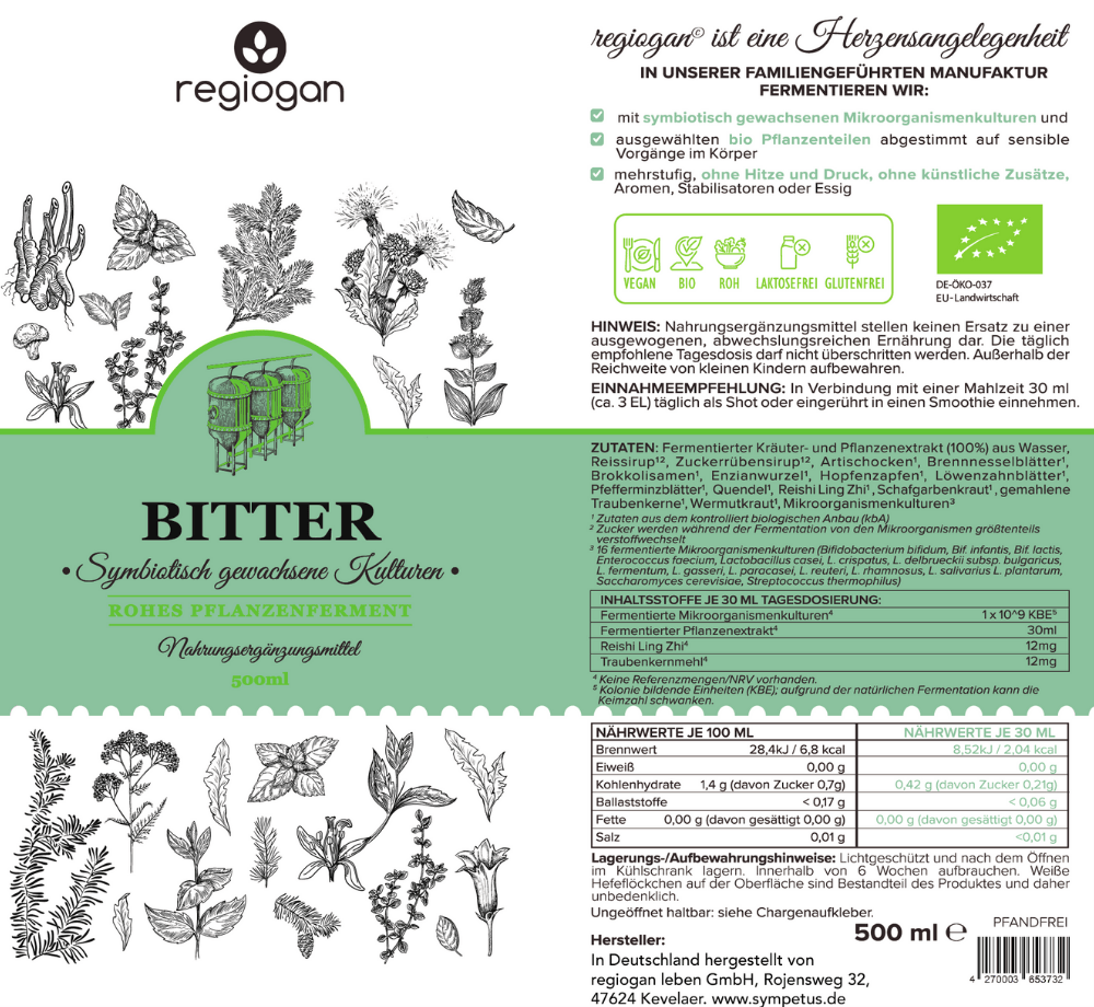 regiogan BITTER Wild Herb Ferment ORGANIC - 500 ml
