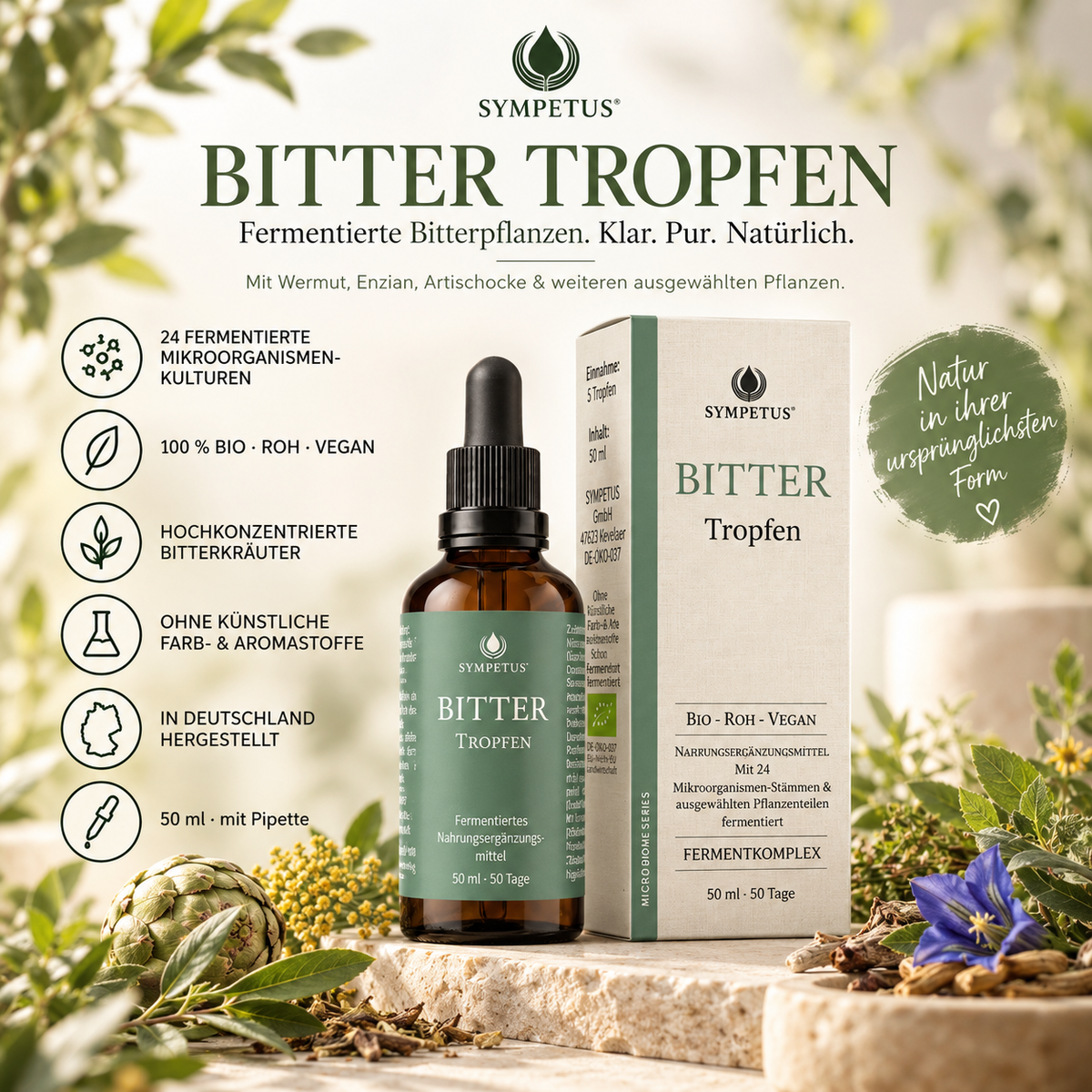 SYMPETUS BITTER DROPS COMPLEXE FERMENTAIRE bio - Flacon en verre de 50 ml avec pipette
