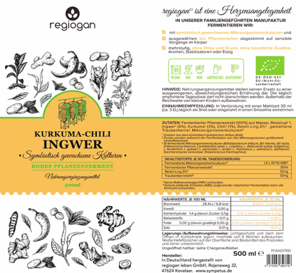 regiogan TURMERIC-CHILI-GINGER raw ferment ORGANIC 500 ml