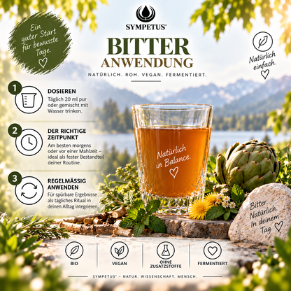 regiogan Ferment végétal cru amer biologique - bouteille en verre de 500 ml