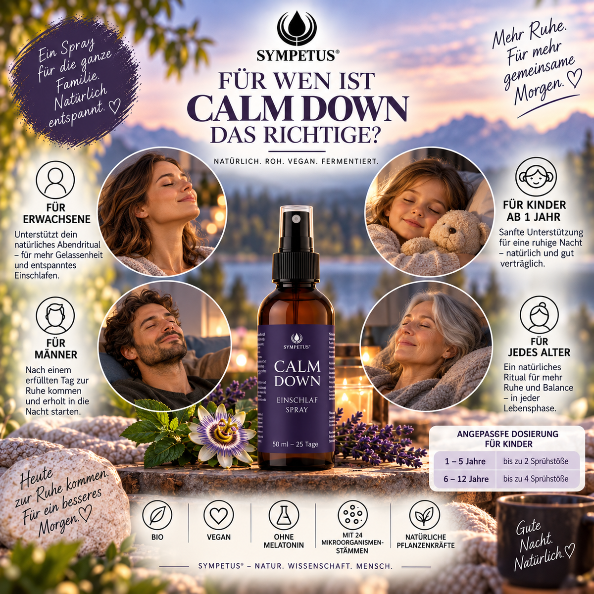 SYMPETUS CALM DOWN Einschlaf-Spray fermentierter Extrakt ohne Melatonin BIO (50 ml)